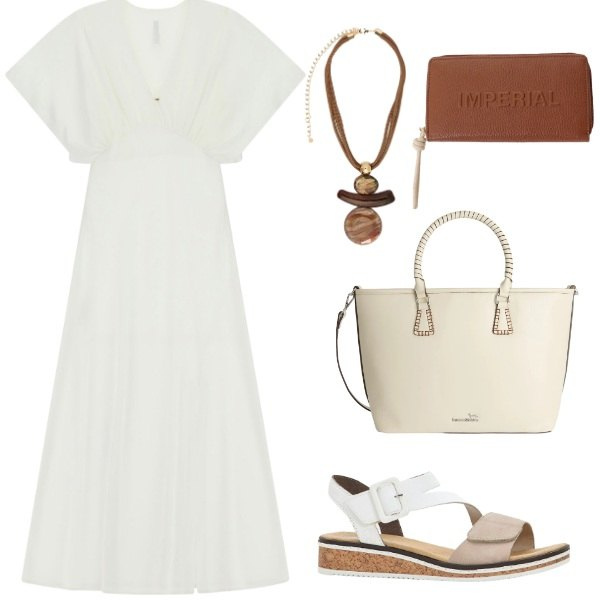 Outfit donna - Total look #2436718. Stile Casual chic per Tutti i giorni. Abbinamento con sandali, shopping bag, ciondoli, vestiti lunghi, portafogli.