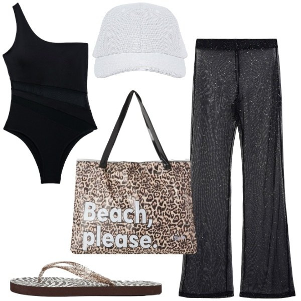 Outfit donna - Total look #2436733. Stile Basic per Mare. Abbinamento con vestiti da spiaggia, costumi interi, cappelli con visiera, borse tote, infradito.