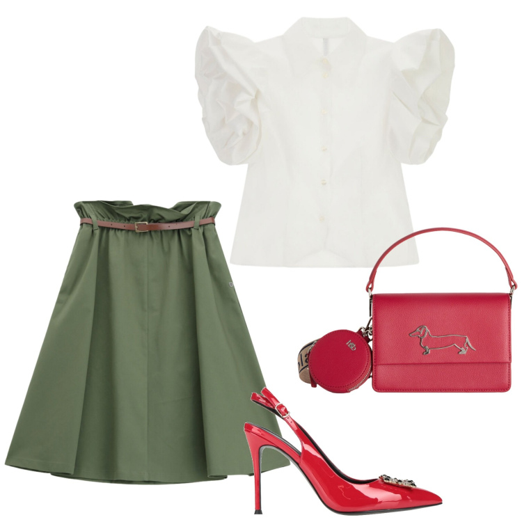 Outfit donna - Total look #2436744. Stile Bon Ton per Cerimonia. Abbinamento con décolleté, borse a tracolla, gonne longuette, camicie a manica corta.