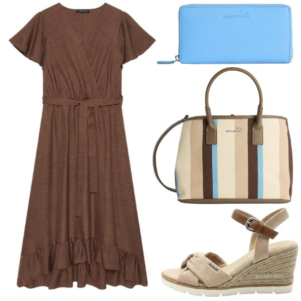 Outfit donna - Total look #2436750. Stile Bon Ton per Tutti i giorni. Abbinamento con sandali col tacco, portafogli, shopping bag, vestiti lunghi.