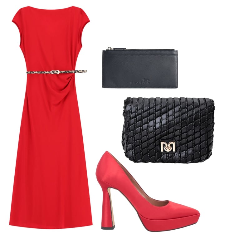Outfit donna - Total look #2436756. Stile Chic per Cerimonia. Abbinamento con décolleté, portafogli, borse a tracolla, vestiti midi/longuette.