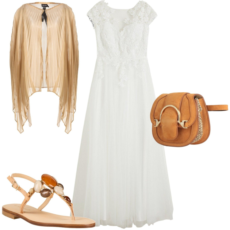 Outfit donna - Chic serata estiva. Stile Chic per Serata fuori. Abbinamento con marsupi, cappe, infradito, vestiti.