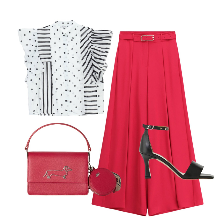 Outfit donna - Total look #2436759. Stile Bon Ton per Cerimonia. Abbinamento con borse a tracolla, camicie, pantaloni a palazzo, sandali col tacco.