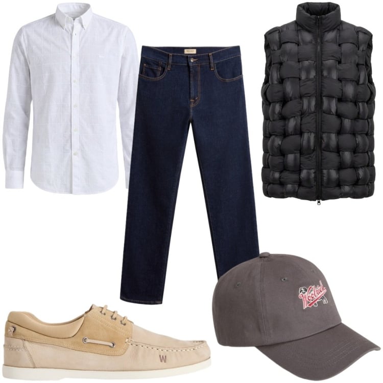 Outfit uomo - Total look #2436787. Stile Casual per Tutti i giorni. Abbinamento con camicie, gilet, pantaloni, scarpe stringate, cappelli con visiera.