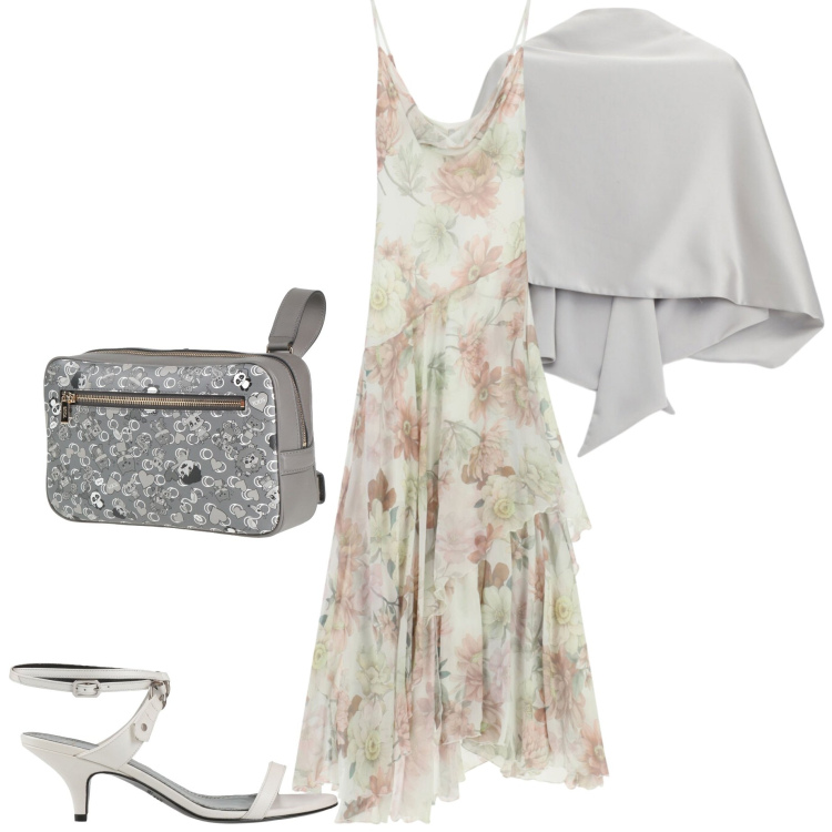Outfit donna - Aperitivo d\'estate. Stile Chic per Serata fuori. Abbinamento con marsupi, sandali in pelle, scialli, vestiti lunghi.
