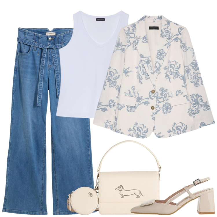 Outfit donna - Un salto all\' aperitivo. Stile Casual chic per Serata fuori. Abbinamento con jeans, décolleté, borse a tracolla, blazer, canottiere.