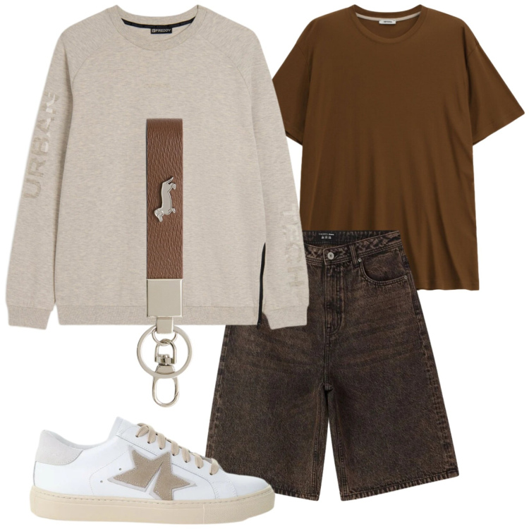 Outfit uomo - Total look #2436799. Stile Urban per Tutti i giorni. Abbinamento con portachiavi, bermuda, felpe, t-shirt, sneakers.