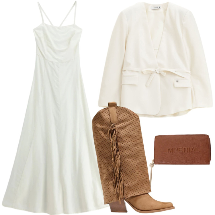 Outfit donna - Girl west story. Stile Casual per Serata fuori. Abbinamento con vestiti lunghi, portafogli, blazer, stivali.