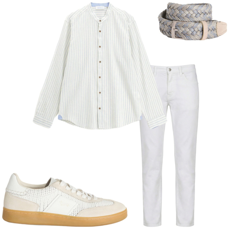 Outfit uomo - Total White. Stile Casual per Tutti i giorni. Abbinamento con sneakers, pantaloni, cinture, camicie.