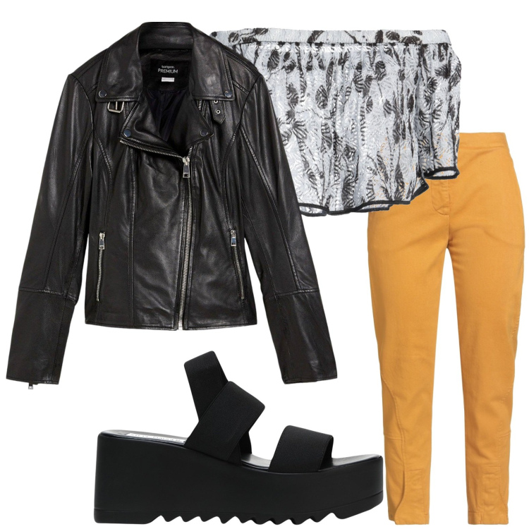 Outfit donna - Serata rock. Stile Rock per Serata fuori. Abbinamento con sandali col tacco, top, jeans slim fit, giacche.