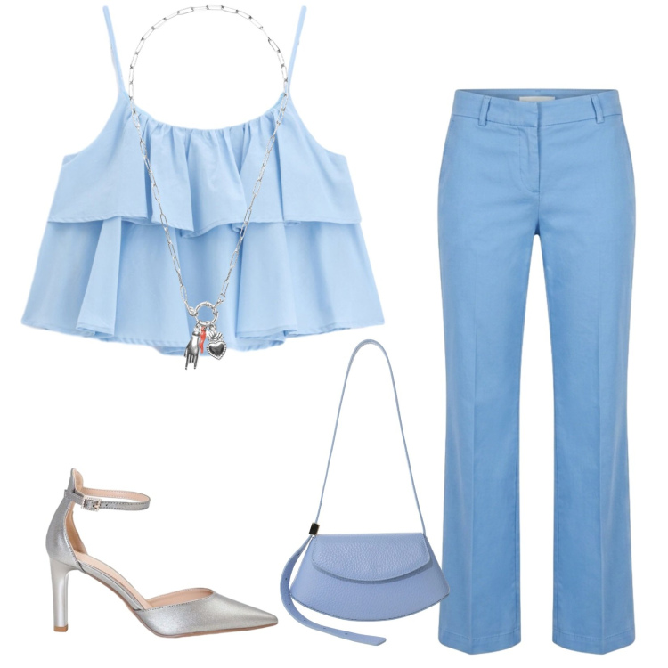 Outfit donna - Total look #2436867. Stile Chic per Serata fuori. Abbinamento con pantaloni, ciondoli, top, décolleté, borse a spalla.