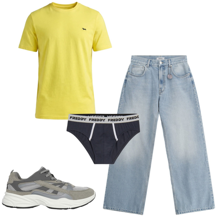 Outfit uomo - Total look #2436870. Stile Casual per Tutti i giorni. Abbinamento con t-shirt, sneakers, slip, jeans.