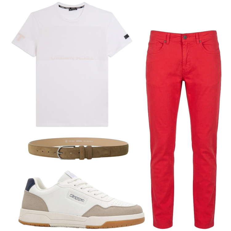 Outfit uomo - Total look #2436871. Stile Trendy per Tutti i giorni. Abbinamento con sneakers, pantaloni, t-shirt, cinture.