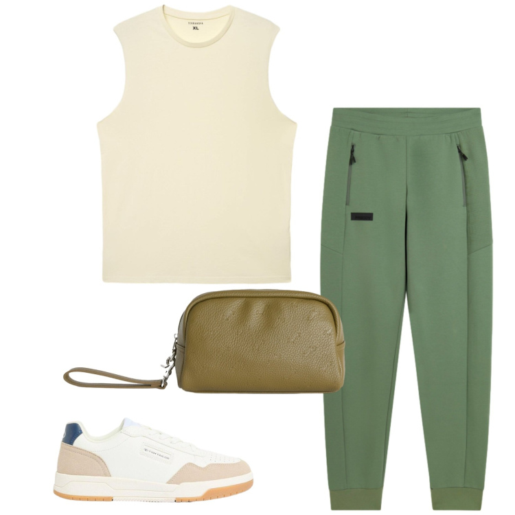 Outfit uomo - Total look #2436874. Stile Trendy per Sport. Abbinamento con sneakers, borse sportive, canottiere, pantaloni.