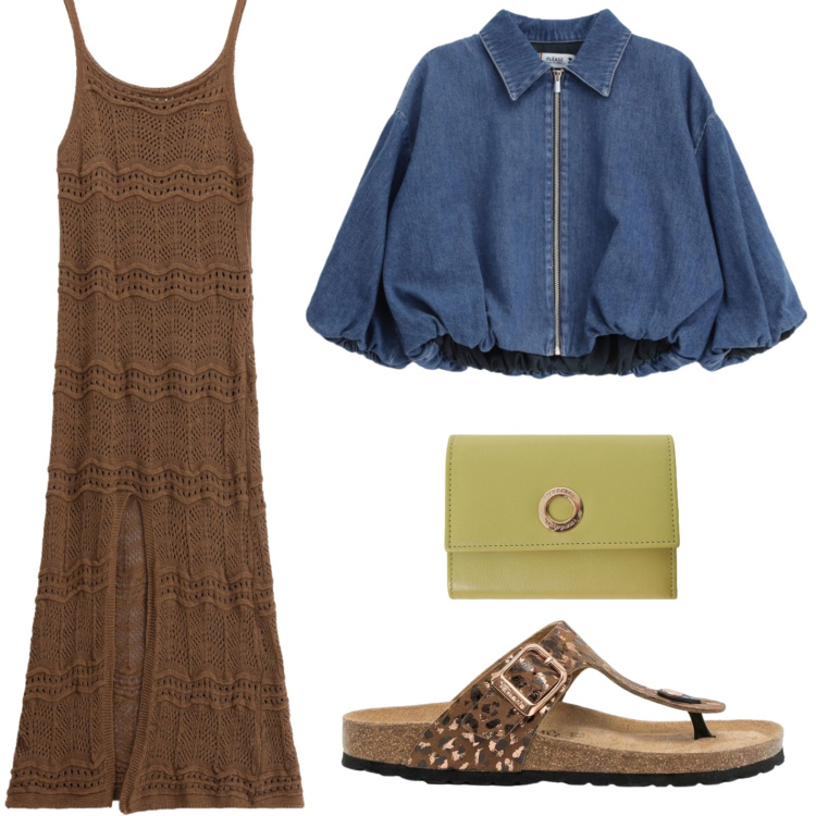 Outfit donna - Vestito in maglia morbida. Stile Glamour per Tutti i giorni. Abbinamento con infradito, portafogli, vestiti lunghi, blazer.