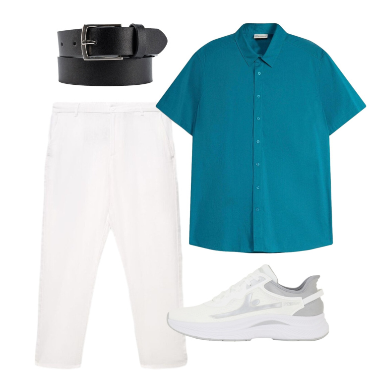 Outfit uomo - Camicia blu oceano. Stile Urban per Tutti i giorni. Abbinamento con camicie a manica corta, pantaloni, sneakers, cinture.