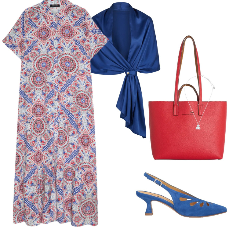 Outfit donna - Spritz con ghiaccio e menta. Stile Casual chic per Serata fuori. Abbinamento con décolleté, shopping bag, ciondoli, vestiti lunghi, stole.