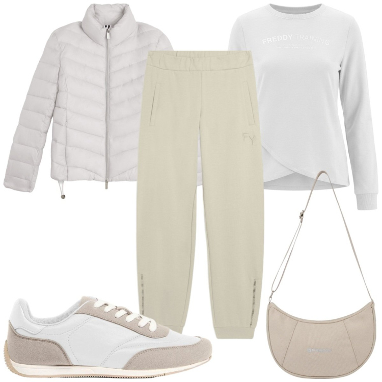 Outfit donna - Total look #2436896. Stile Basic per Sport. Abbinamento con sneakers, borse a spalla, piumini, felpe, pantaloni.
