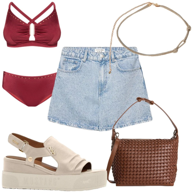 Outfit donna - Total look #2436897. Stile Trendy per Mare. Abbinamento con sandali, borse a spalla, shorts, bikini, cinture.