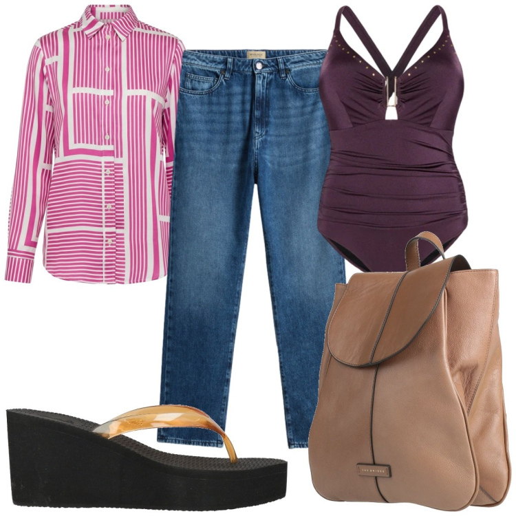 Outfit donna - Total look #2436898. Stile 70s per Mare. Abbinamento con zaini, ciabatte, camicie, costumi interi, jeans.