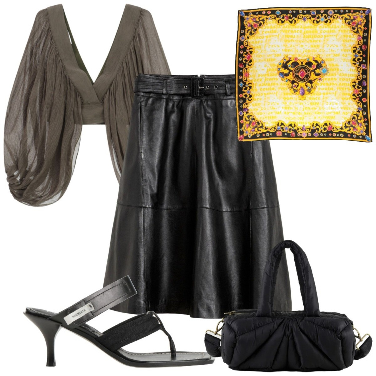 Outfit donna - Total look #2436903. Stile Trendy per Serata fuori. Abbinamento con ciabatte, sciarpe, gonne, top, borse a mano.