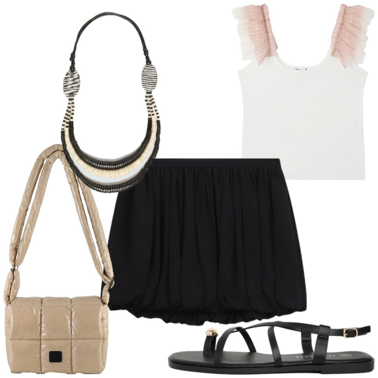 Outfit donna - Total look #2436904. Stile Trendy per Tutti i giorni. Abbinamento con sandali, canottiere, minigonne, collane, borse a spalla.