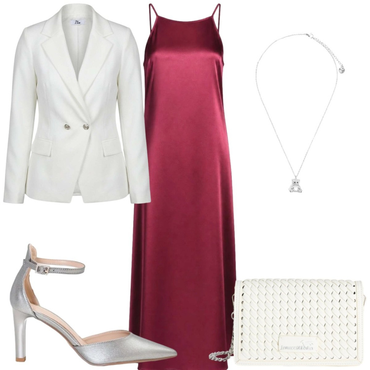 Outfit donna - Total look #2436905. Stile Glamour per Cerimonia. Abbinamento con vestiti lunghi, blazer, borse a tracolla, ciondoli, décolleté.