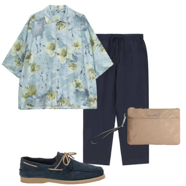 Outfit uomo - Vacanziero. Stile Trendy per Tutti i giorni. Abbinamento con borse sportive, scarpe stringate, camicie a manica corta, pantaloni.