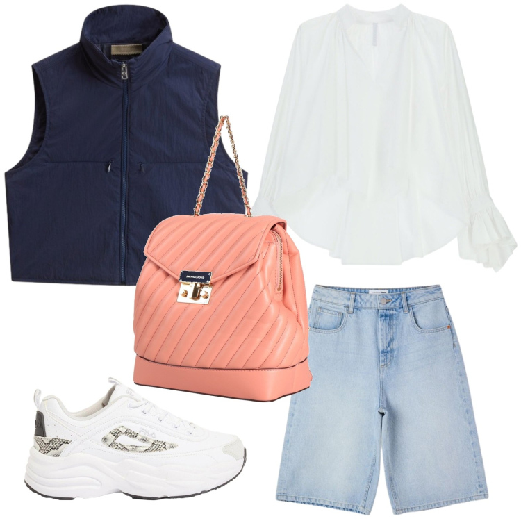 Outfit donna - Lo zaino leggero. Stile Casual per Tutti i giorni. Abbinamento con zaini, sneakers, bermuda, camicie, gilet.
