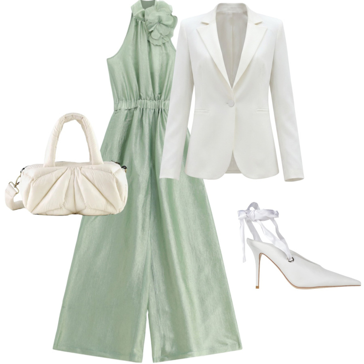 Outfit donna - Cena estiva elegante. Stile Chic per Serata fuori. Abbinamento con décolleté, blazer, tute, borse a mano.