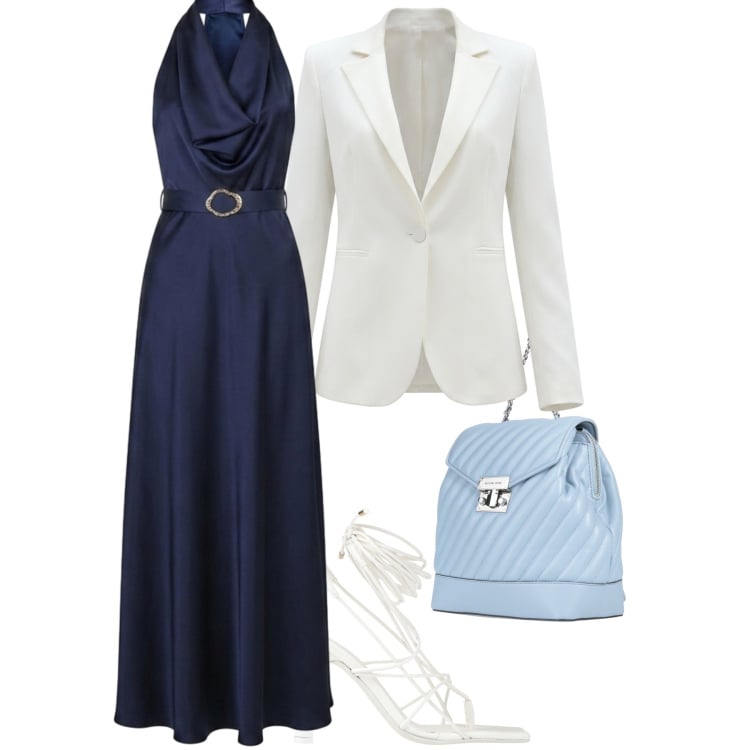 Outfit donna - Evento elegante. Stile Chic per Serata fuori. Abbinamento con ciabatte, zaini, blazer, vestiti lunghi.