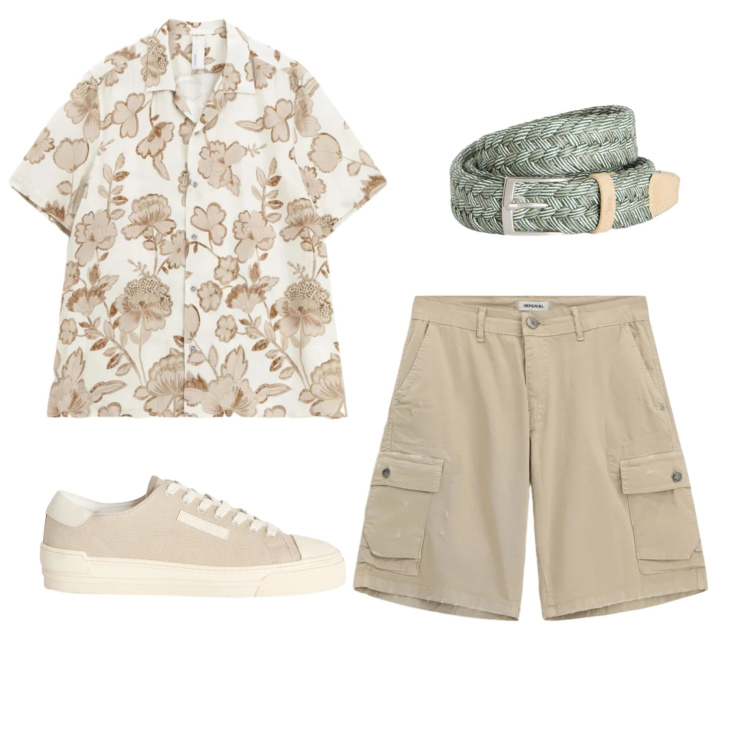 Outfit uomo - La camicia tropicale. Stile Casual per Mare. Abbinamento con sneakers, cinture, bermuda, camicie a manica corta.