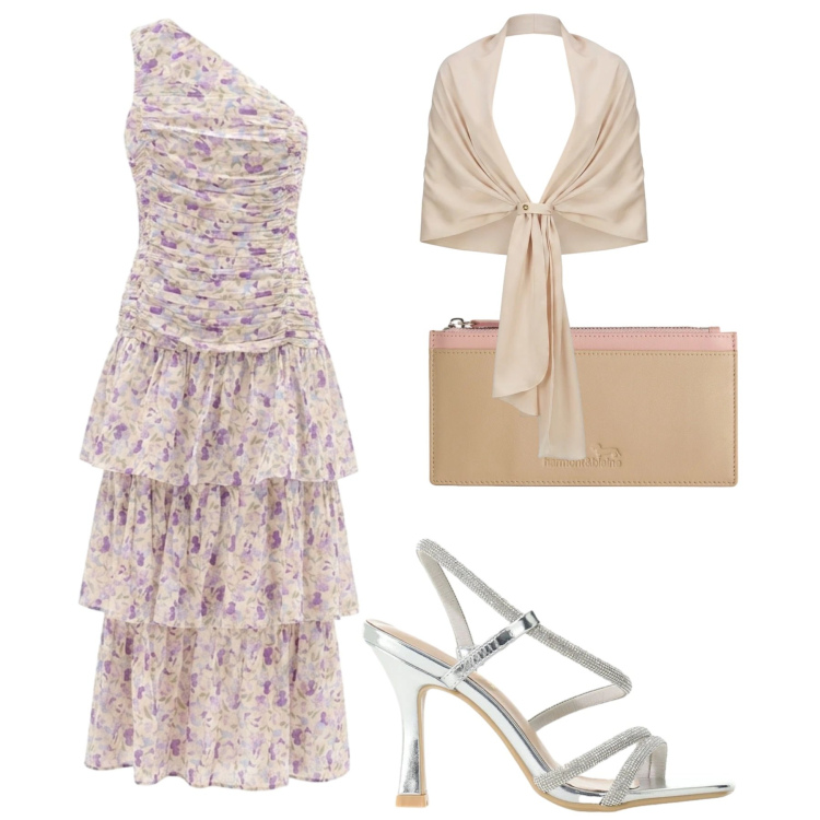 Outfit donna - Total look #2437044. Stile Bon Ton per Cerimonia. Abbinamento con portafogli, vestiti lunghi, stole, sandali col tacco.