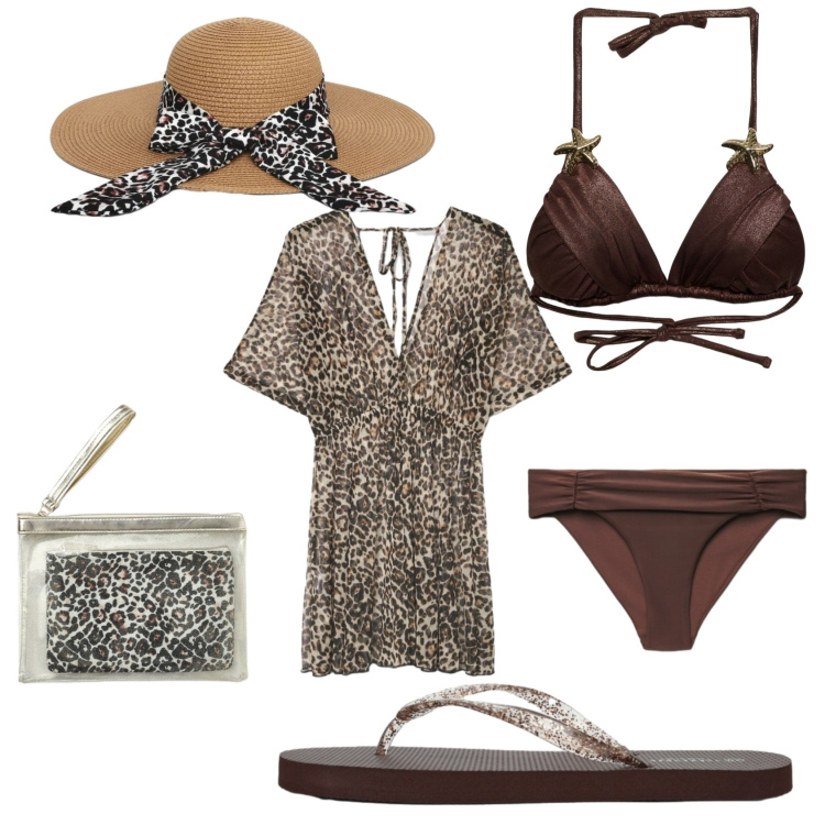 Outfit donna - Terranova. Stile Casual chic per Mare. Abbinamento con cappelli, caftani, bikini, pochette, bikini, infradito.