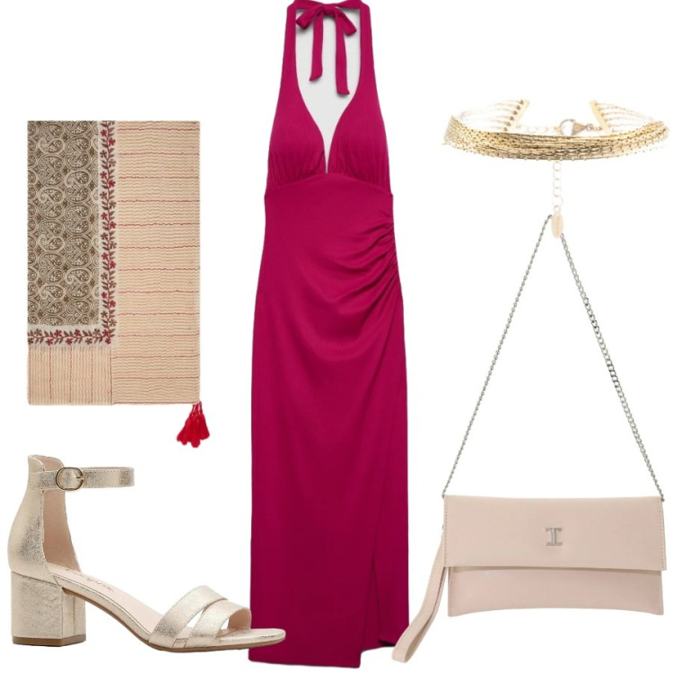 Outfit donna - Total look #2437081. Stile Casual chic per Serata fuori. Abbinamento con sandali col tacco, vestiti midi/longuette, braccialetti, sciarpe, borse a tracolla.