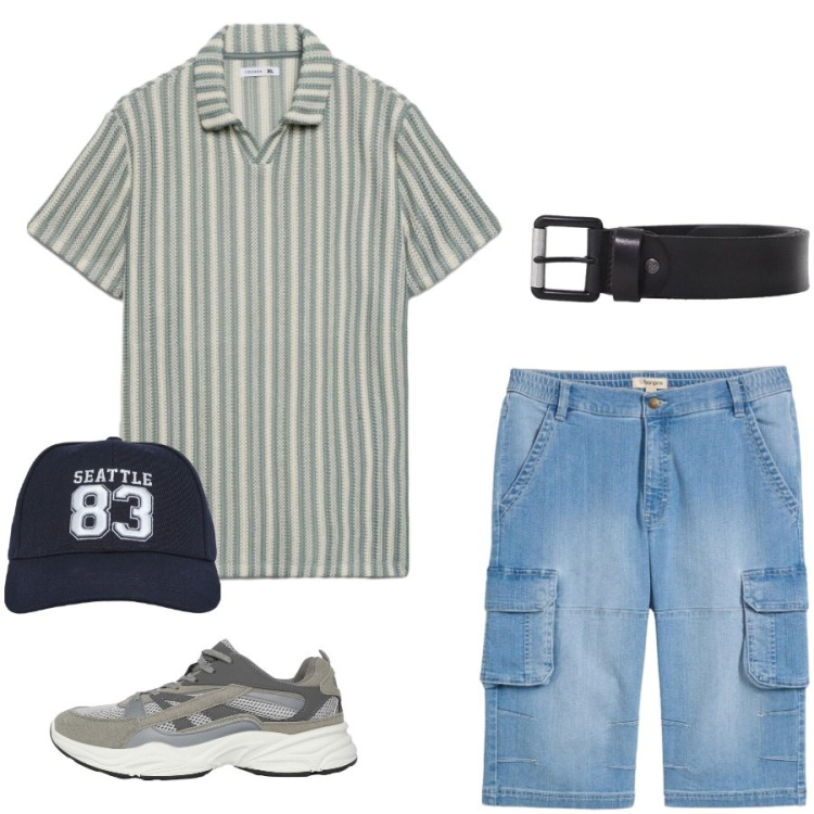 Outfit uomo - Total look #2437085. Stile Casual per Tutti i giorni. Abbinamento con bermuda, sneakers, polo, cappelli, cinture.