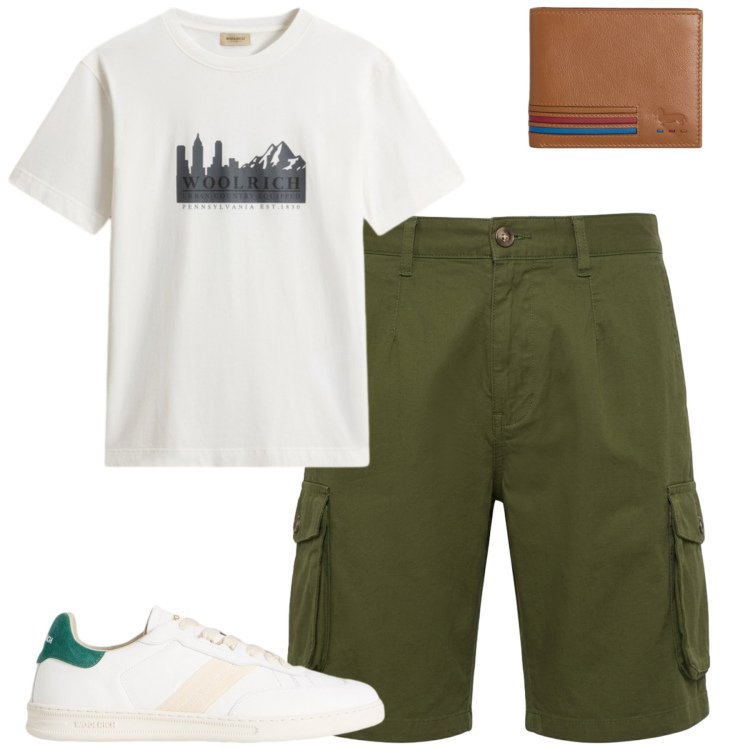 Outfit uomo - Total look #2437095. Stile Casual per Tutti i giorni. Abbinamento con portafogli, bermuda, t-shirt, sneakers.