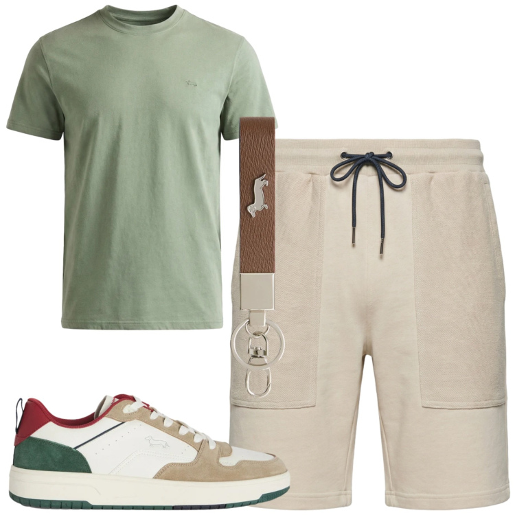 Outfit uomo - Total look #2437097. Stile Casual per Tutti i giorni. Abbinamento con portachiavi, sneakers, t-shirt, pantaloni corti.