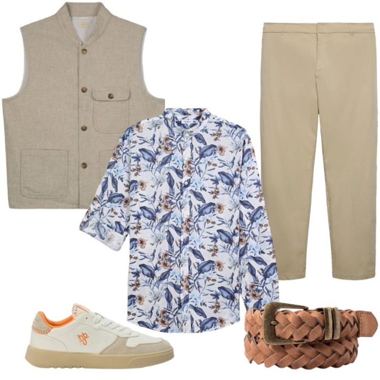 Outfit uomo - Total look #2437113. Stile Casual per Tutti i giorni. Abbinamento con sneakers, camicie, pantaloni chino, cinture, gilet.