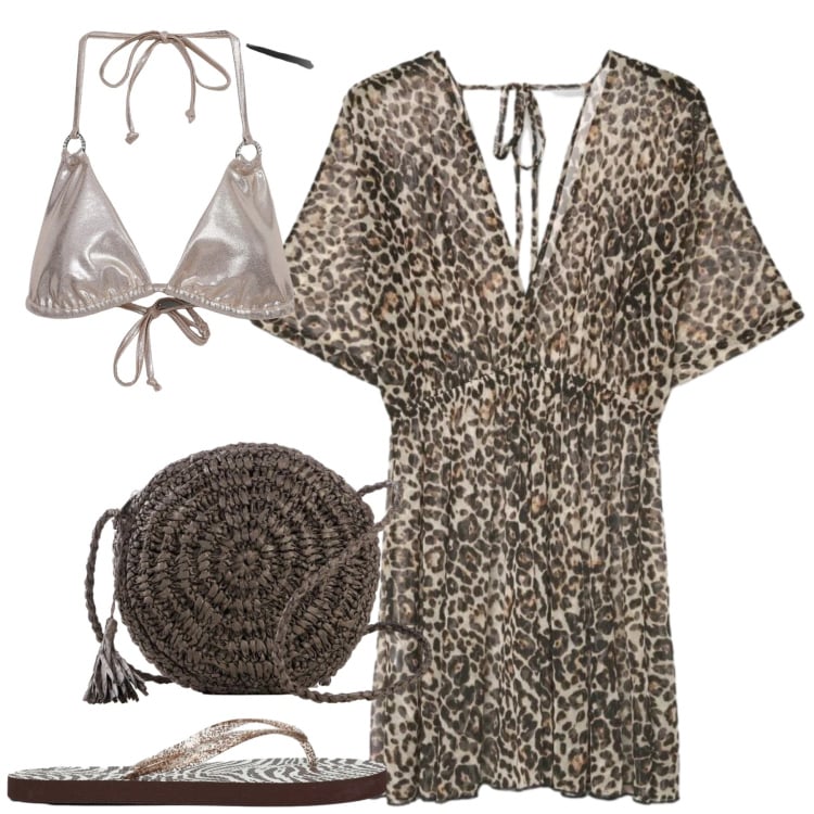 Outfit donna - Il caftano al mare. Stile Casual chic per Mare. Abbinamento con borse a tracolla, caftani, bikini, infradito.