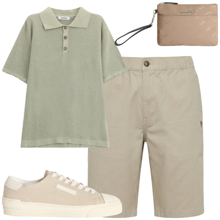 Outfit uomo - Luglio. Stile Casual per Tutti i giorni. Abbinamento con bermuda, sneakers, borse sportive, polo.