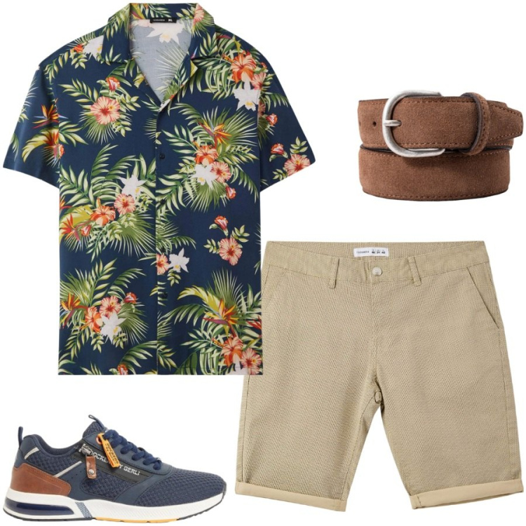 Outfit uomo - Total look #2437183. Stile Casual per Tutti i giorni. Abbinamento con sneakers, pantaloni corti, camicie a manica corta, cinture.