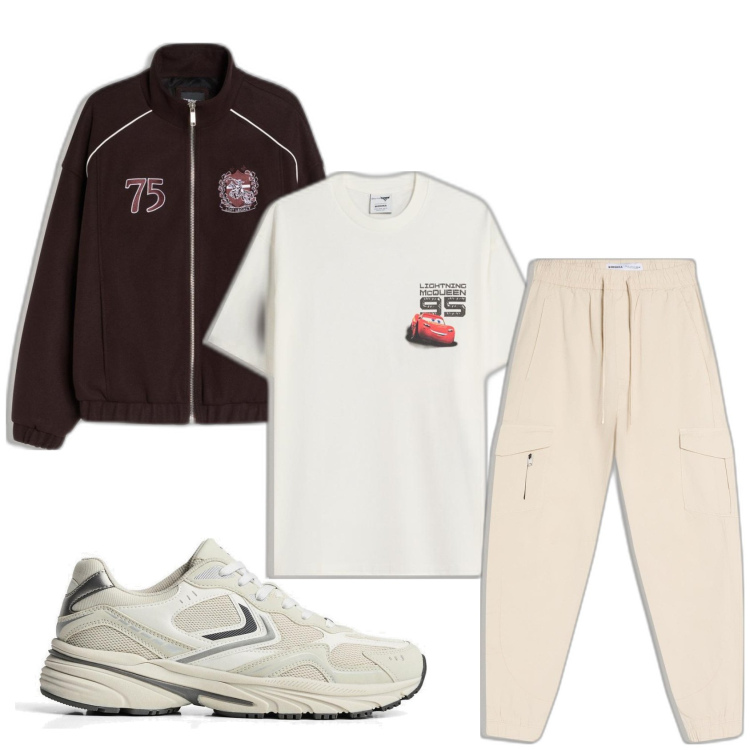 Outfit hombre - Casual look. Estilo Casual para Todos los días. Combinación con sneakers, camiseta, pantalones cargo, chaquetas.