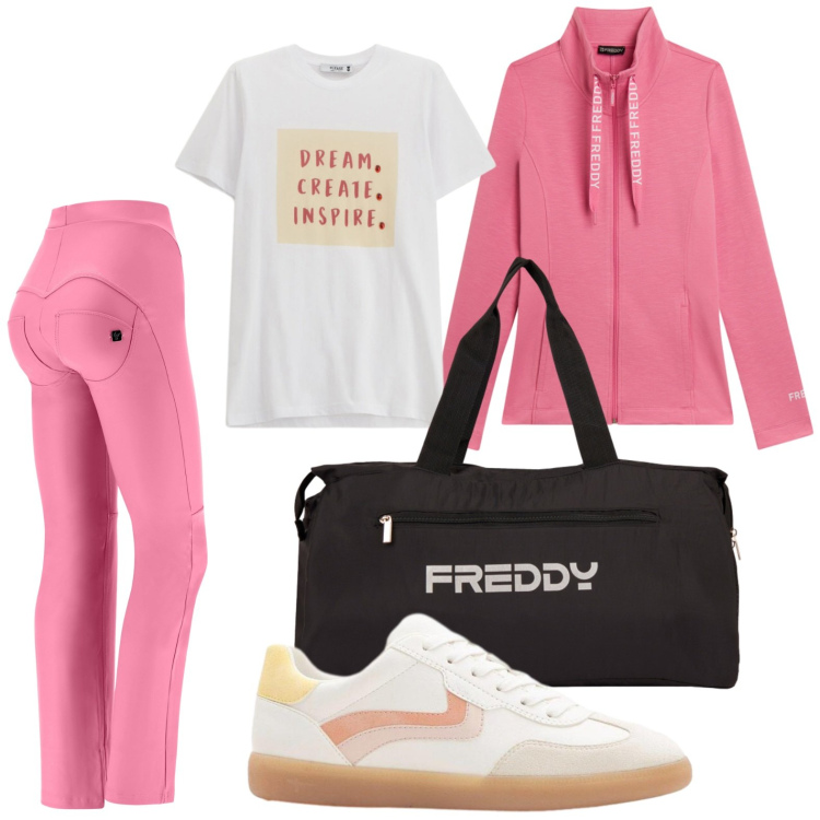 Outfit donna - Sportiva. Stile Sporty chic per Tutti i giorni. Abbinamento con sneakers, felpe, pantaloni, borse sportive, t-shirt.