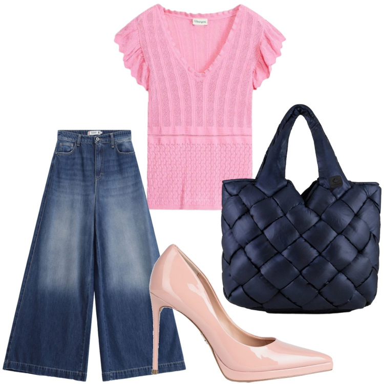 Outfit donna - Top rosa ortensia. Stile Casual per Tutti i giorni. Abbinamento con décolleté, t-shirt, jeans, borse tote.