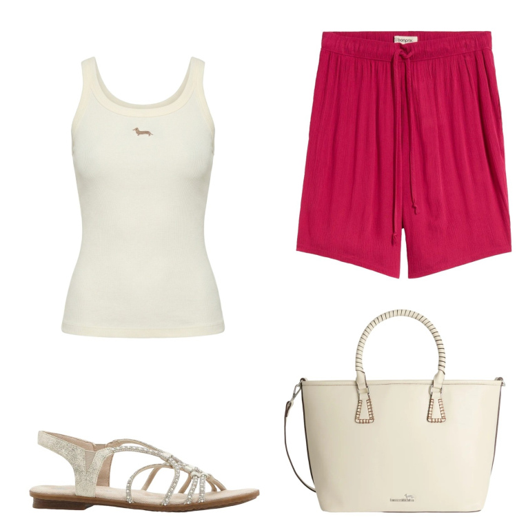 Outfit donna - Total look #2437271. Stile Casual per Tutti i giorni. Abbinamento con shorts, sandali, shopping bag, canottiere.