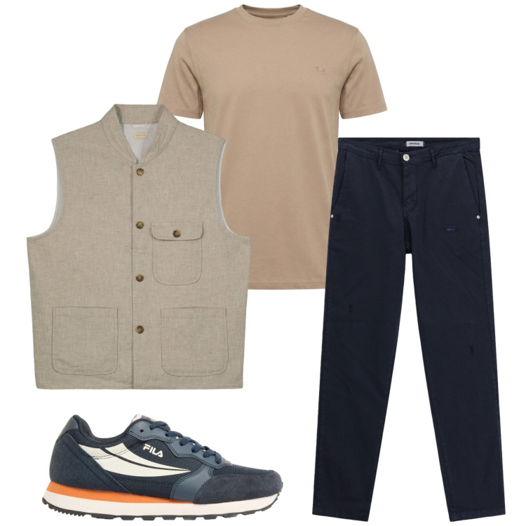 Outfit uomo - Total look #2437272. Stile Trendy per Tutti i giorni. Abbinamento con sneakers, t-shirt, gilet, pantaloni.