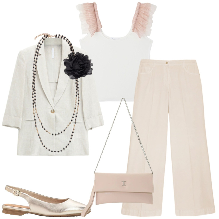 Outfit donna - Total look #2437274. Stile Chic per Cerimonia. Abbinamento con ballerine, canottiere, collane, pantaloni a palazzo, blazer, borse a tracolla.