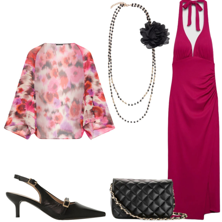 Outfit donna - Total look #2437275. Stile Glamour per Cerimonia. Abbinamento con borse a tracolla, vestiti midi/longuette, sandali col tacco, blazer, collane.