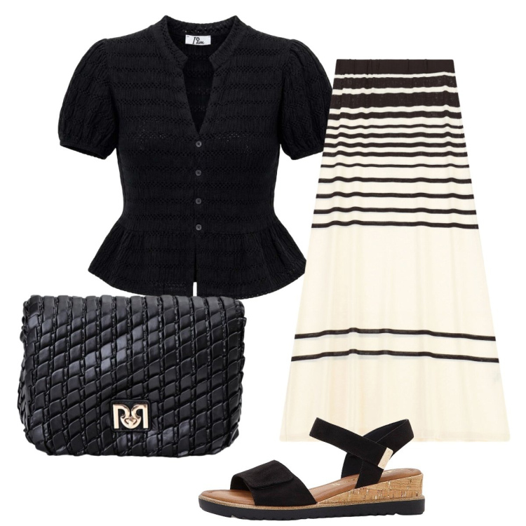 Outfit donna - Semplice eleganza. Stile Bon Ton per Ufficio. Abbinamento con sandali, top, borse a tracolla, gonne lunghe.